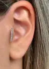 Gümüş Renk Taş Detaylı Çelik Tragus/Kıkırdak Küpe/Piercing (Tek)
