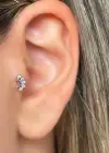 Gümüş Renk Taş Detaylı Çelik Tragus/Kıkırdak Küpe/Piercing (Tek)