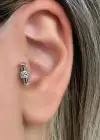 Gümüş Renk Taş Detaylı Çelik Tragus/Kıkırdak Küpe/Piercing (Tek)