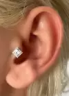 Gümüş Renk Taş Detaylı Çelik Tragus/Kıkırdak Küpe/Piercing (Tek)