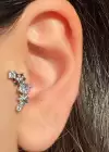 Gümüş Renk Taş Detaylı Çelik Tragus/Kıkırdak Küpe/Piercing (Tek)