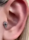 Gümüş Renk Taş Detaylı Çelik Tragus/Kıkırdak Küpe/Piercing (Tek)