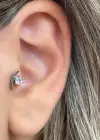 Gümüş Renk Taş Detaylı Çelik Tragus/Kıkırdak Küpe/Piercing (Tek)