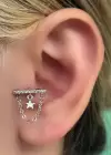 Gümüş Renk Taş Detaylı Çelik Tragus/Kıkırdak Küpe/Piercing (Tek)