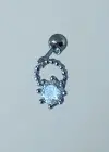 Gümüş Renk Taş Detaylı Çelik Tragus/Kıkırdak Küpe/Piercing (Tek)