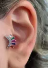 Gümüş Renk Taş Detaylı Çelik Tragus/Kıkırdak Küpe/Piercing (Tek)