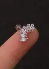 Gümüş Renk Taş Detaylı Çelik Tragus/Kıkırdak Küpe/Piercing (Tek)