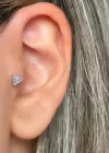 Gümüş Renk Taş Detaylı Çelik Tragus/Kıkırdak Küpe/Piercing (Tek)