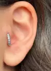 Gümüş Renk Taş Detaylı Cerrahi Çelik Halka Tragus/Kıkırdak Küpe/Piercing (Tek)