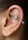 Gümüş Renk Taş Detaylı Cerrahi Çelik Köprü Piercing Küpe (Tek)