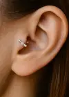 Gümüş Renk Taş Detaylı Cerrahi Çelik Tragus/Kıkırdak Küpe/Piercing (Tek)