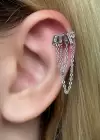 Gümüş Renk Taş Detaylı Cerrahi Çelik Tragus/Kıkırdak Küpe/Piercing (Tek)