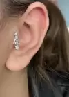 Gümüş Renk Taş Detaylı Cerrahi Çelik Tragus/Kıkırdak Küpe/Piercing (Tek)