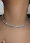 Gümüş Renk Taş Detaylı Choker Kolye