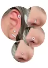 Gümüş Renk Taş Detaylı Deliksiz Kulak/ Burun 3lü Piercing Set