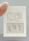 Gümüş Renk Taş Detaylı Deliksiz Kulak/ Burun 3lü Piercing Set
