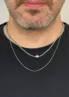 Gümüş Renk Taş Detaylı Erkek İkili Zincir Çelik Kolye