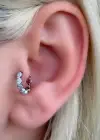 Gümüş Renk Taş Detaylı Halka Çelik Tragus/Kıkırdak Küpe/Piercing (Tek)