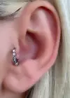 Gümüş Renk Taş Detaylı Halka Çelik Tragus/Kıkırdak Küpe/Piercing (Tek)