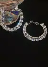 Gümüş Renk Taş Detaylı Halka Küpe 40Mm (Çift)