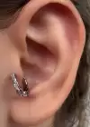 Gümüş Renk Taş Detaylı Halka Tragus/Kıkırdak Küpe/Piercing (Tek)