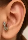Gümüş Renk Taş Detaylı Halka Tragus/Kıkırdak Küpe/Piercing (Tek)