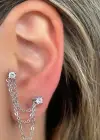 Gümüş Renk Taş Detaylı İkili Cerrahi Çelik Piercing