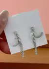 Gümüş Renk Taş Detaylı İkili Ear Cuff Küpe Set