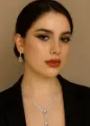 Gümüş Renk Taş Detaylı Kolye Ve Küpe Düğün Kına Nişan Gelin Set