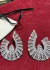 Gümüş Renk Taş Detaylı Küpe (Çift)