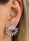 Gümüş Renk Taş Detaylı Metal Küpe (Çift)