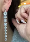 Gümüş Renk Taş Detaylı Sallantılı Abiye Küpe(Çift)