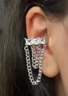 Gümüş Renk Taş Detaylı Sallantılı Ear Cuff (Tek)