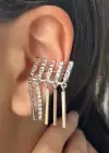 Gümüş Renk Taş Detaylı Sallantılı Ear Cuff (Tek)