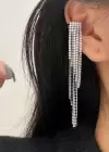 Gümüş Renk Taş Detaylı Sallantılı Ear Cuff (Tek)