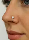 Gümüş Renk Taş Detaylı Sıkıştırmalı Deliksiz Hızma Piercing (Tek)