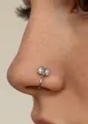 Gümüş Renk Taş Detaylı Sıkıştırmalı Deliksiz Hızma Piercing (Tek)