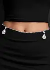 Gümüş Renk Taş Detaylı Tasarım Bel Zinciri/Vücut Aksesuar