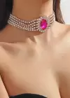 Gümüş Renk Taş Detaylı Tasarım Choker Kolye