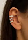 Gümüş Renk Taş Detaylı Üçlü Görünümlü Ear Cuff (Tek)