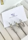 Gümüş Renk Taş Detaylı VİP 3lü YSX Küpe Set