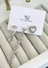 Gümüş Renk Taş Detaylı VİP 3lü YSX Küpe Set