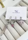Gümüş Renk Taş Detaylı VİP 3lü YSX Küpe Set