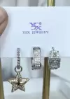 Gümüş Renk Taş Detaylı VİP 3lü YSX Küpe Set