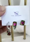 Gümüş Renk Taş Detaylı VİP 3lü YSX Küpe Set