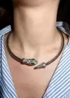 Gümüş Renk Taş Detaylı Yılan Figürlü Choker Kolye