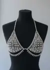 Gümüş Renk Taşlı Bikini Üstü /Bralet /Vücut Aksesuarı