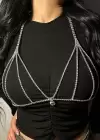 Gümüş Renk Taşlı Bikini Üstü/ Vücut Aksesuarı