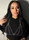 Gümüş Renk Taşlı Bikini Üstü/ Vücut Aksesuarı