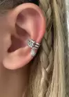 Gümüş Renk Taşlı Çelik Ear Cuff Küpe (Tek)
